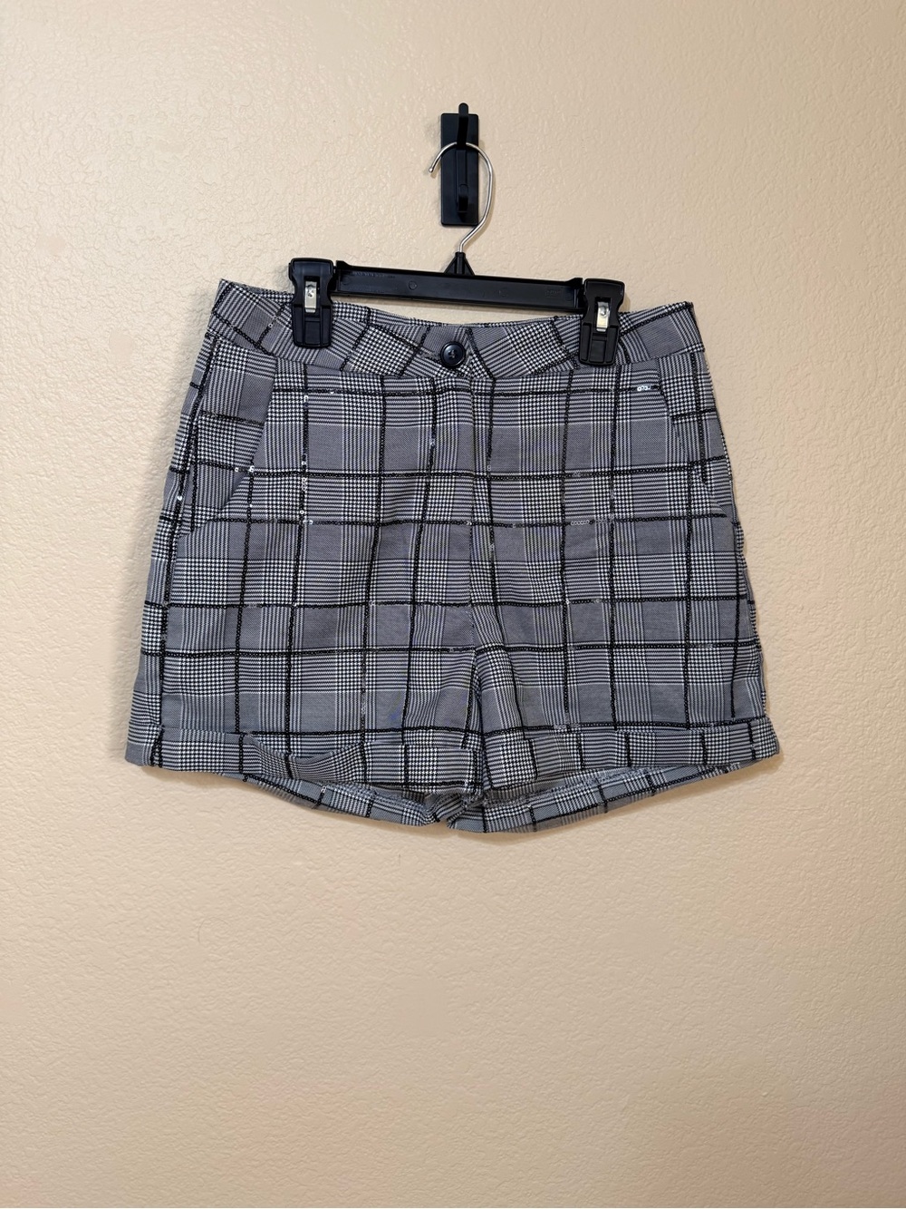 Francesca's Collections Black & White Plaid High-Rise Shorts
